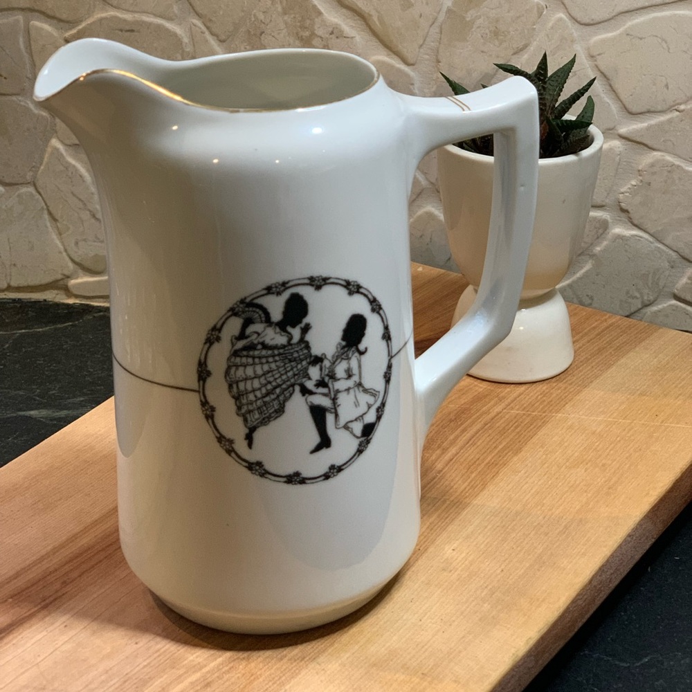 VINTAGE T K THUNY CZECHOSLOVAKIA | White Pitcher With Black & White Dancers